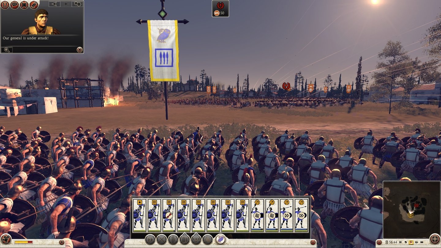 Total War: Rome 2Männer von Athen, haltet stand! Die »normalen« Hopliten kämpfen in Rome 2 mit kürzeren Speeren. Nur die Pikenier-Phalanxeinheiten dürfen sich zu einem speerstarrenden Igel formieren.