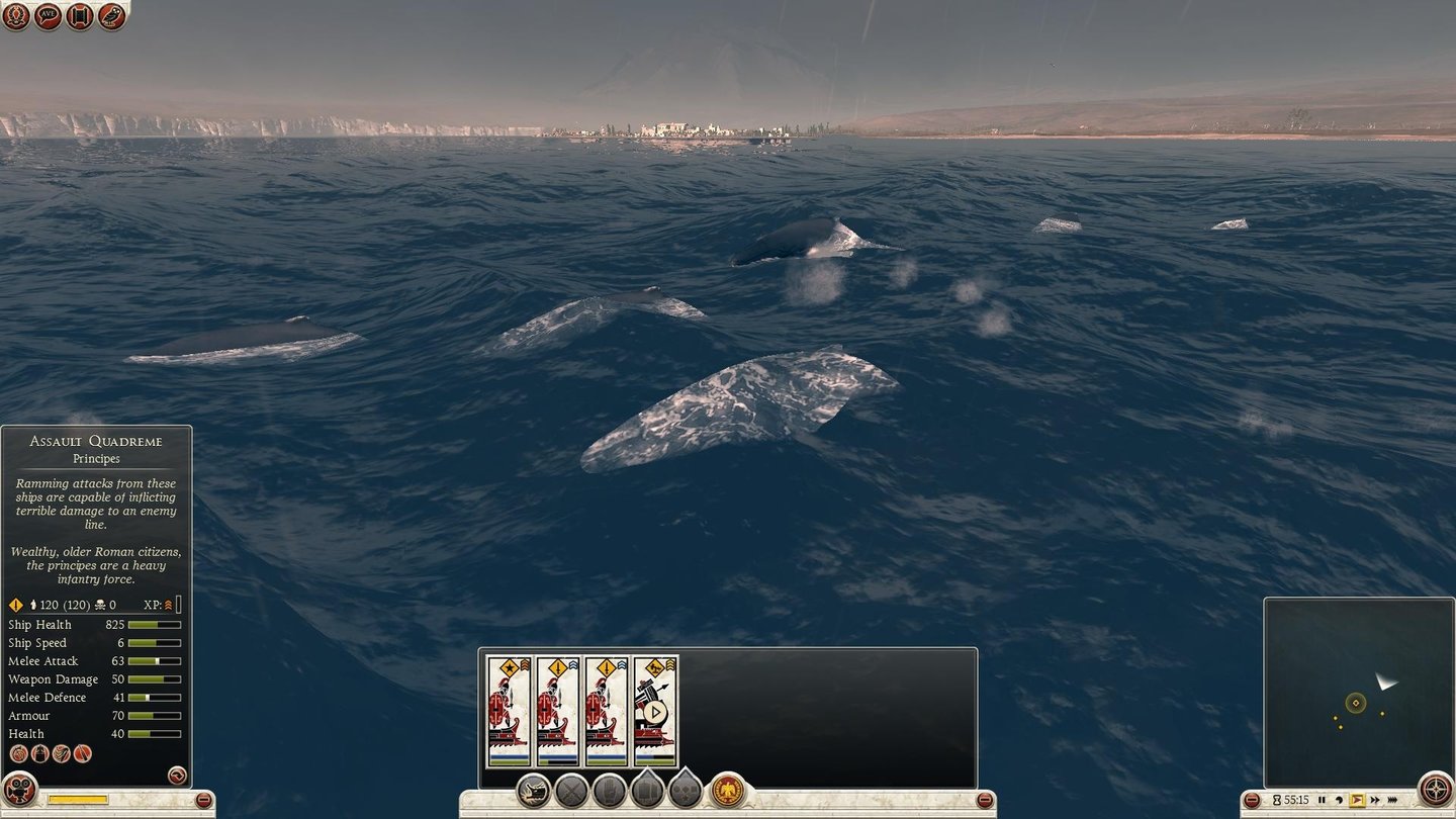 Total War: Rome 2Meeresbewohner: Während der Seeschlachten kann man als Spieler Whale-Watching betreiben.