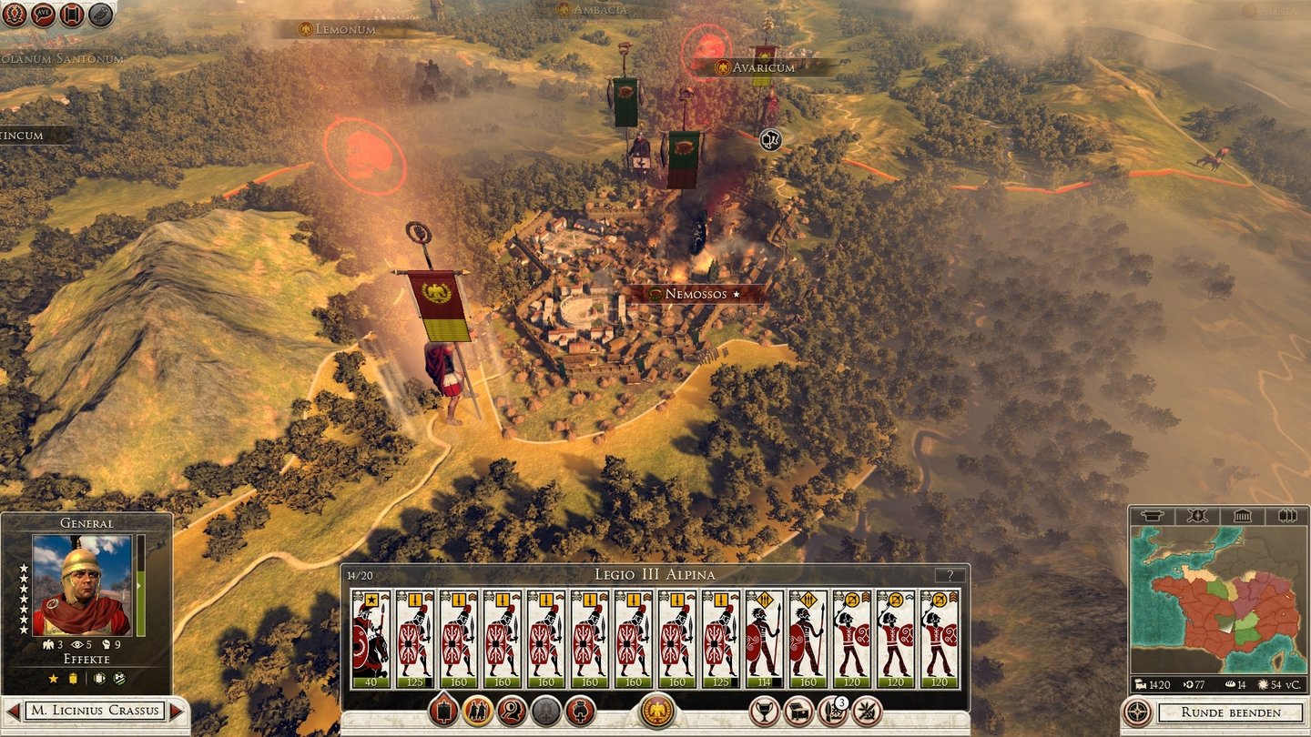 Rome 2 - DLC »Caesar in Gallien«Im späteren Verlauf der Römerkampagne bricht der gallische Aufstand aus, neben vielen Großstädten erscheinen Rebellenheere. Hier versuchen wir, das von den Aufrührern besetzte Nemossos wieder zurückzuerobern.