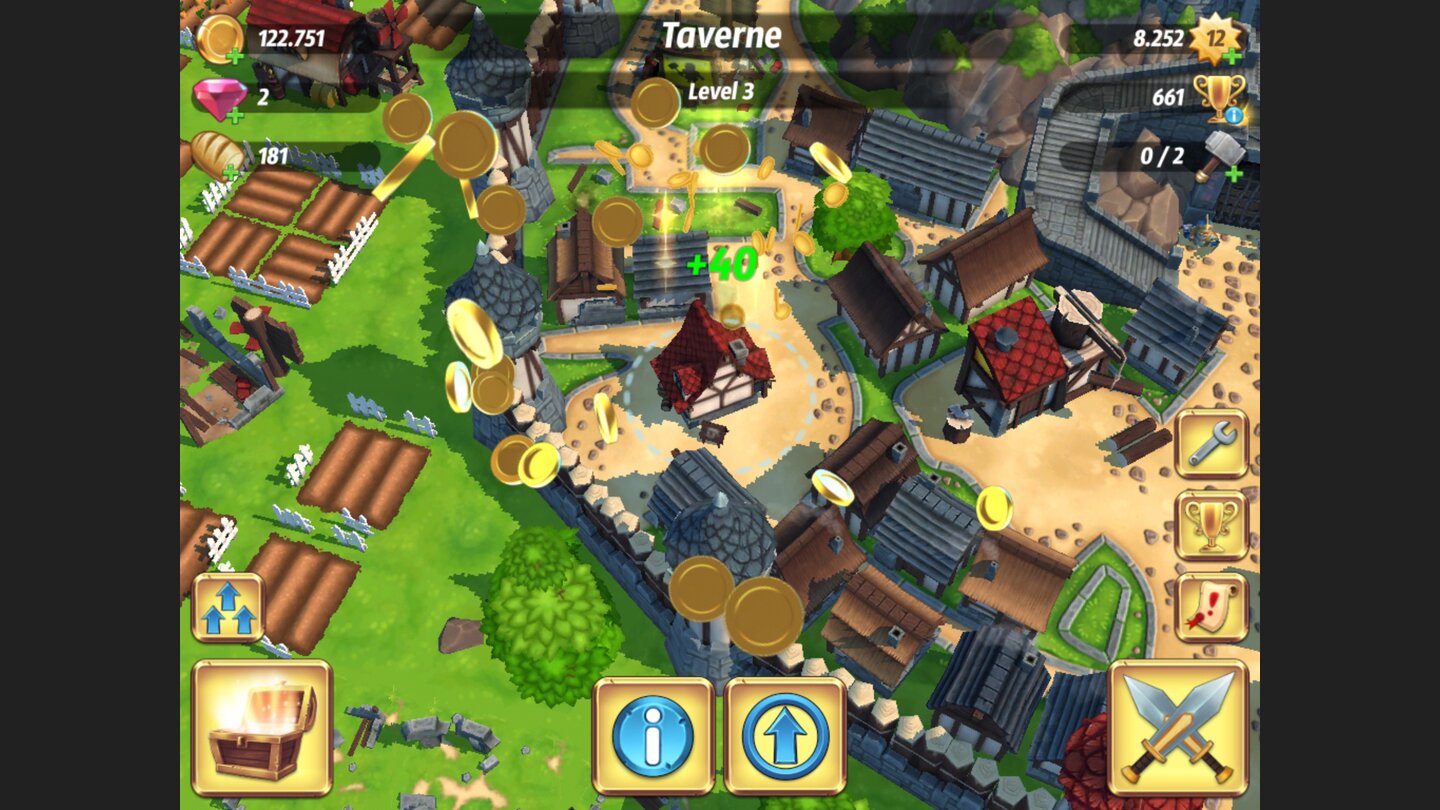 Royal Revolt 2Geldsegen: Hier holen wir unseren Anteil an den Einnahmen der Taverne ab.