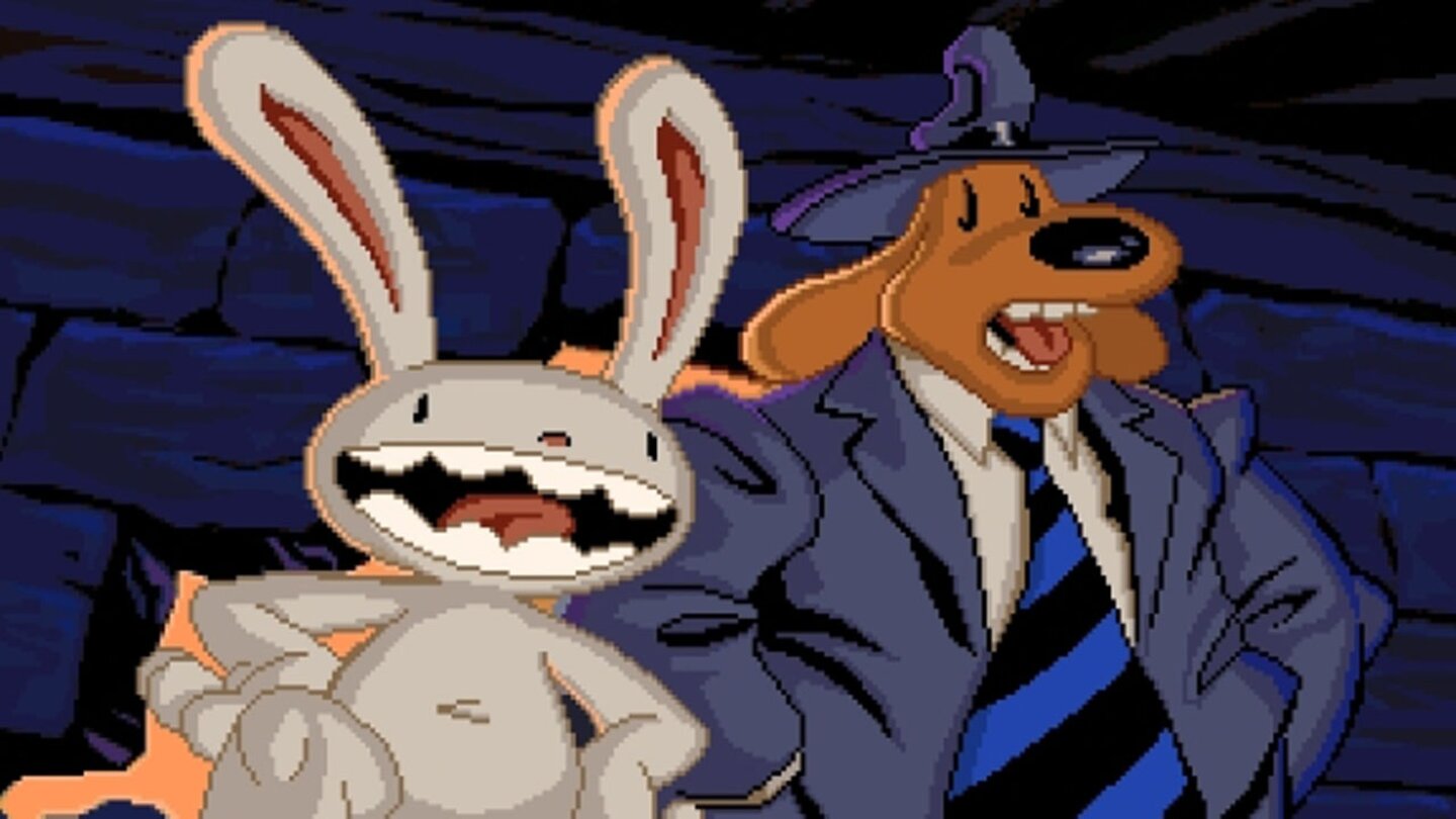 Sam & Max Hit the Road (1993)Wie der Titel Sam & Max bereits nahelegt, steuert der Spieler im Point-and-Click-Adventure die Hauptfiguren Sam - einen aufrecht gehenden Hund – und Max, einen weißer Hase. Die beiden Ermittler suchen einen verschwundenen Yeti und reisen durch ein verrücktes, überzogen dargestelltes Amerika. Die beiden Protagonisten wurden von LucasArts-Zeichner Steve Purcell entworfen, der sich dafür von Zeichnungen seines kleinen Bruders inspirieren ließ.