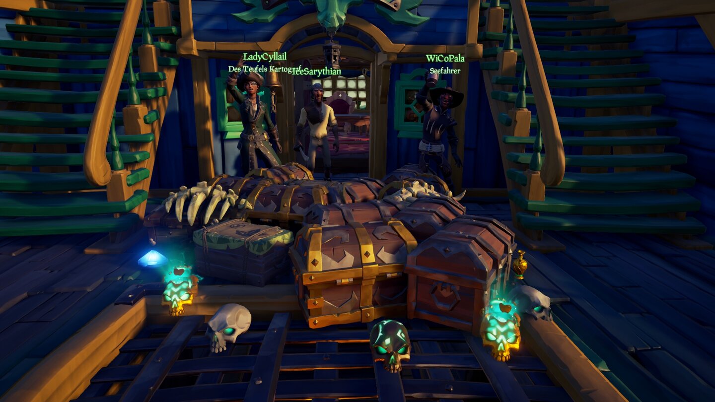 Sea of Thieves: Shores of GoldDer Ertrag eines ausgesprochen erfolgreichen Abends: Reichlich Schatzkisten, mysteriöse Schädel und allerlei Kleinkram.