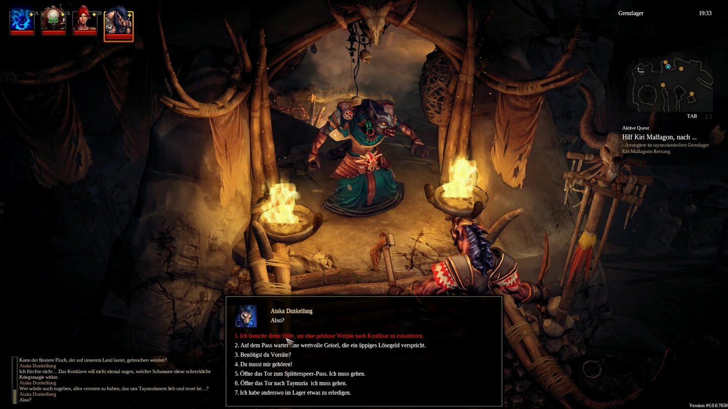 Shadows: Heretic KingdomsManche Figuren lassen sich nur mit einer bestimmten Marionette ansprechen, außerdem treffen wir in den Dialogen gelegentlich kleinere Entscheidungen.