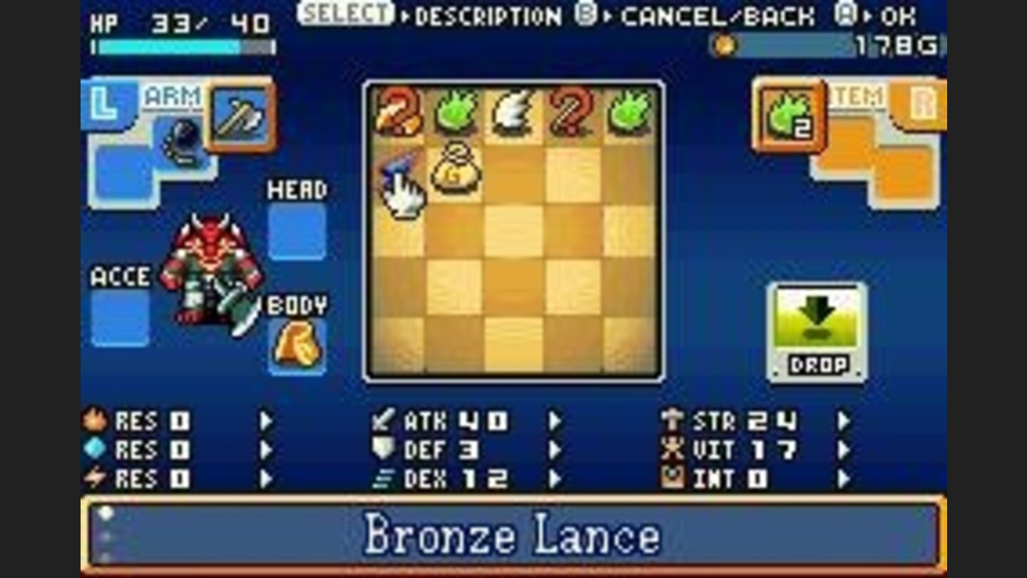 Use your inventory screen to set up quick-slot items such as herbs for use in battle, or to equip various items