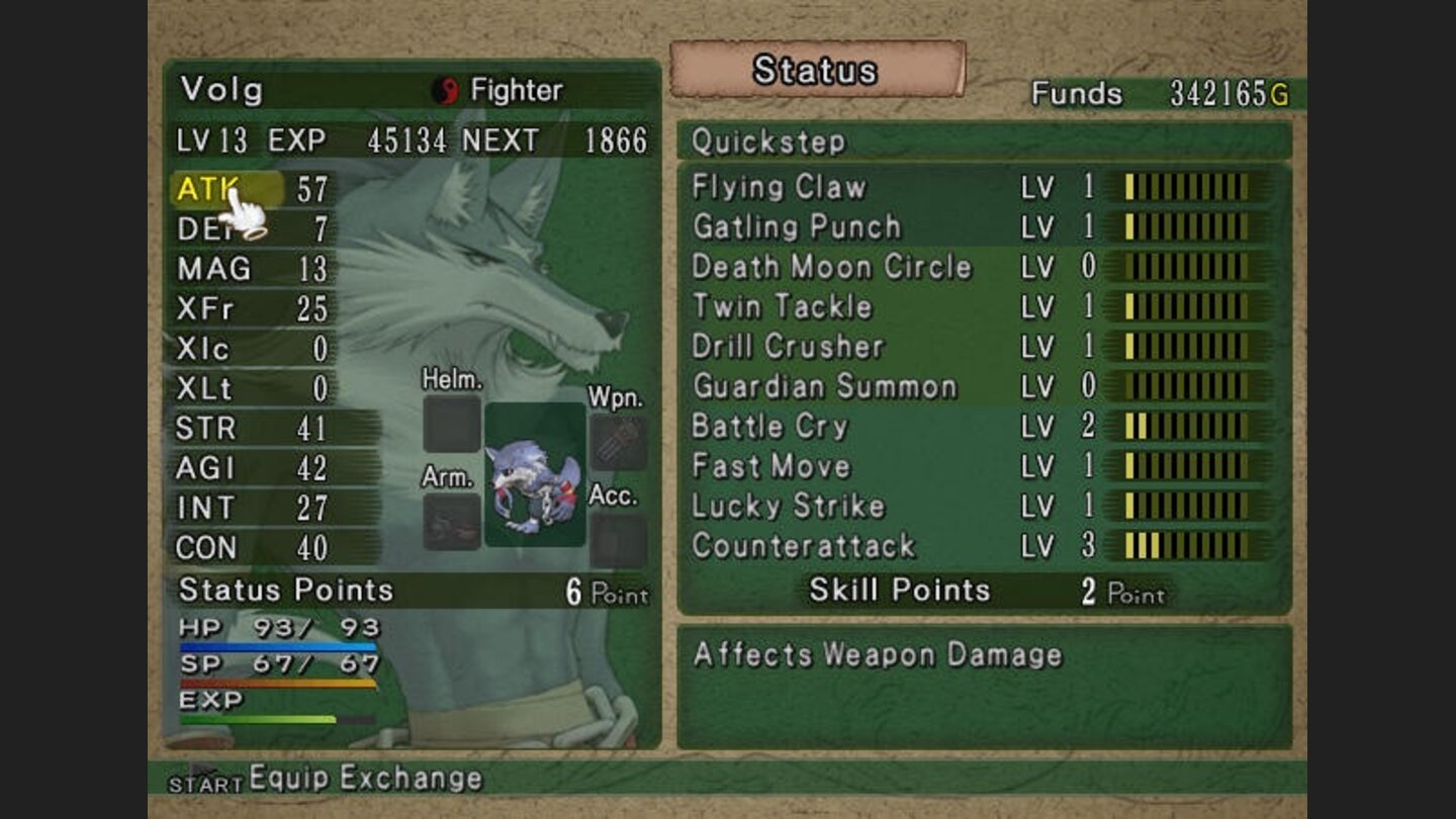 Character screen for Volg the wolfman
