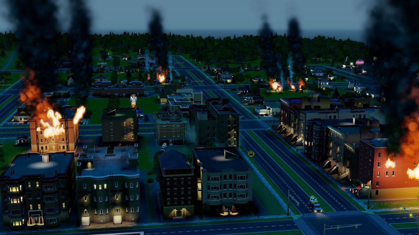 SimCityWenn wir nicht genügend Löschzüge haben oder die Löschzüge im Stau feststecken, brennt's schnell in der halben Stadt.