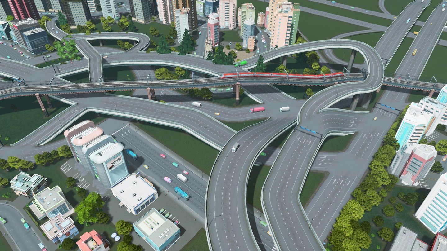Cities: SkylinesAuf engstem Raum funktionierende Verkehrsknoten bauen: Das geht in Skylines ohne Probleme!
