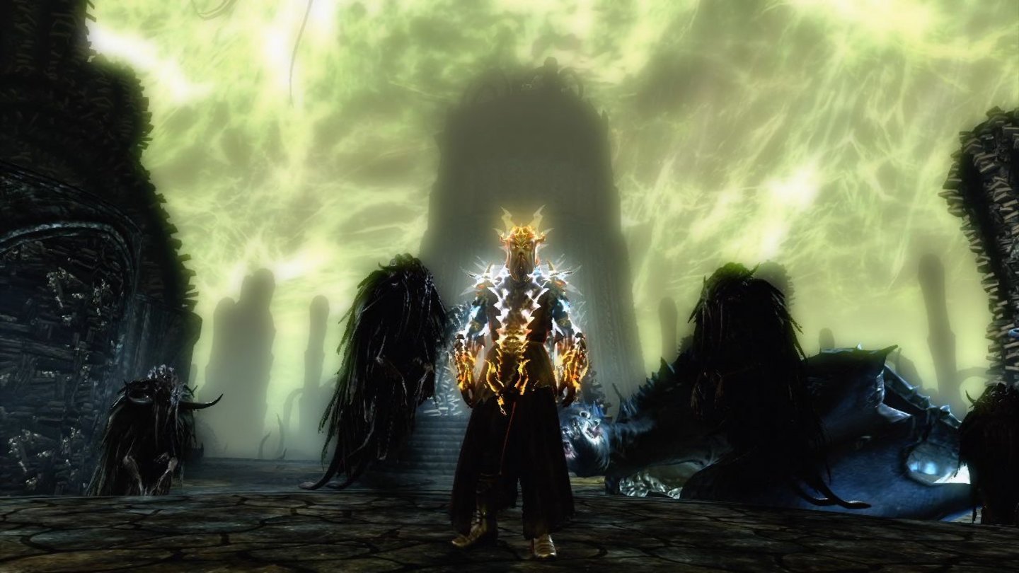 Skyrim: DragonbornDer ehemalige Drachenpriester Miraak versucht, aus der Parallelwelt Apocrypha zu entkommen.