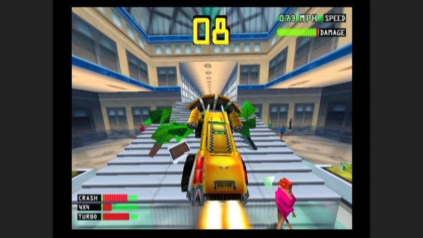 In the mall, with 4x4, crash, and turbo activated.