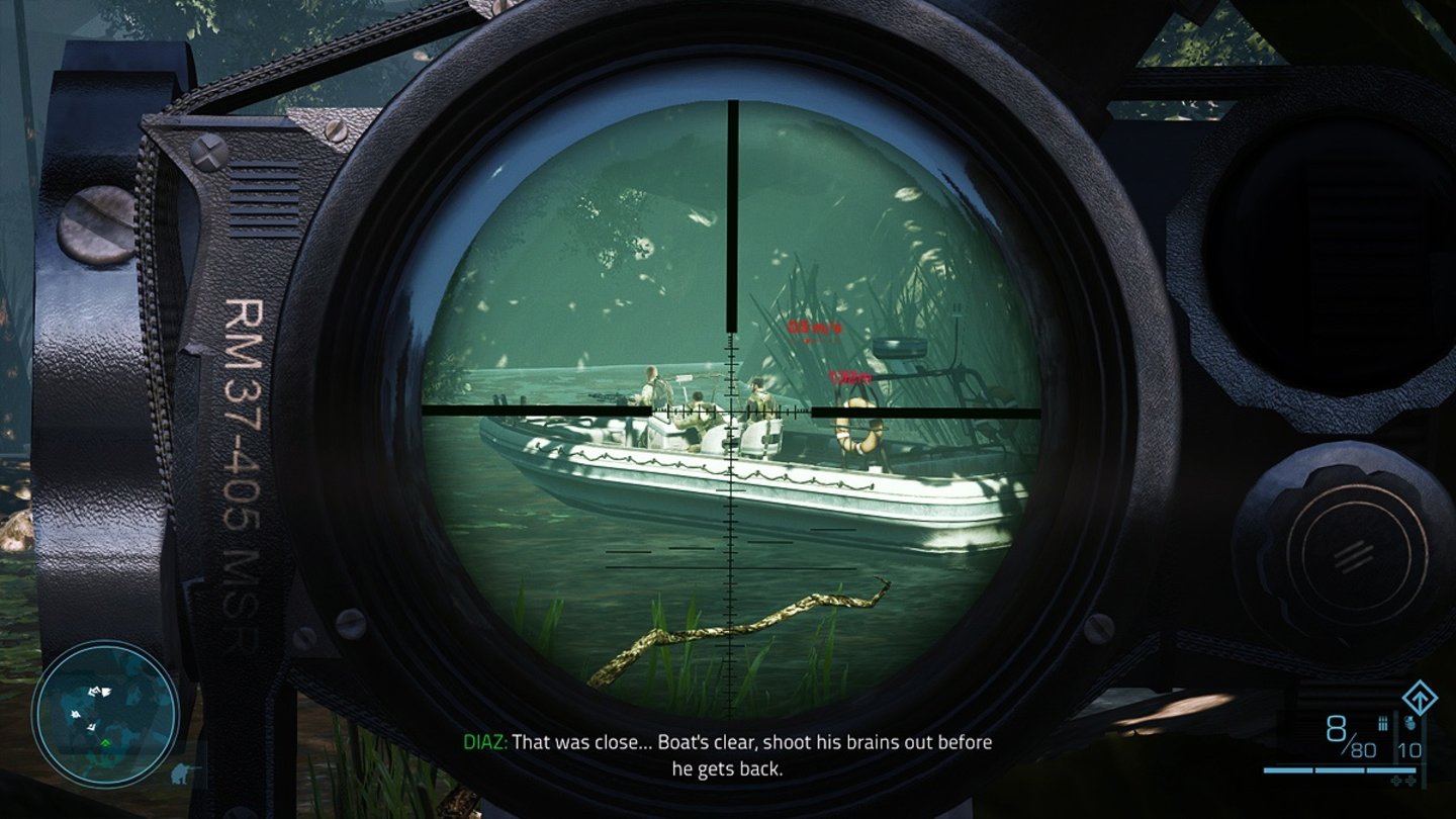 Sniper: Ghost Warrior 2Werden wir im Dschungel entdeckt, bekommen wir es mit Patrouillenbooten zu tun.