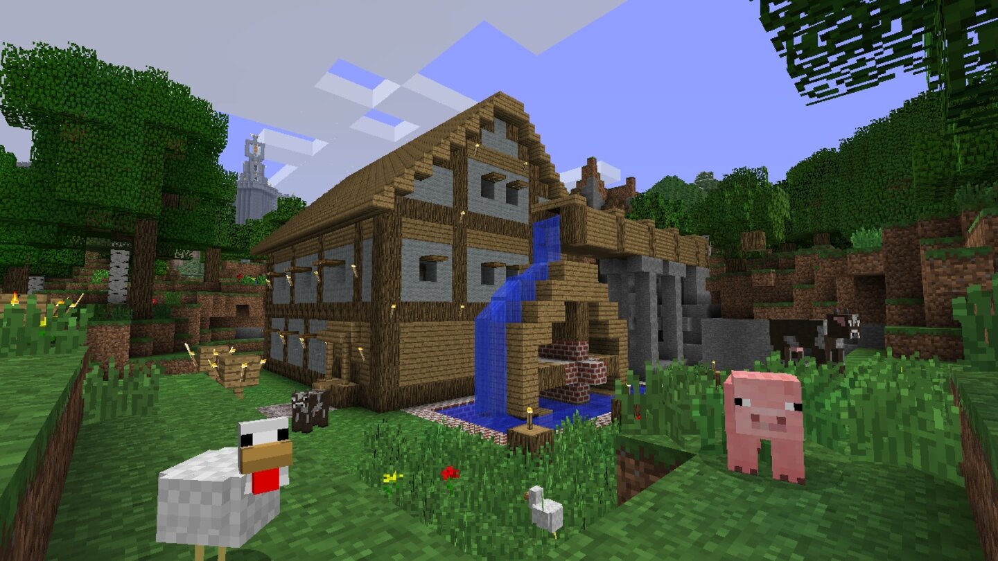 Minecraft (XBLA, ca. 20 Euro)Minecraft ist eines der größten Popkultur-Phänomene der letzten Jahre und erschien zuerst auf dem PC. Mittlerweile gibt es die Quader-Bastelkiste auch für die Konsole. Mit unserer Spielfigur erforschen wir dunkle Minen, sammeln und kombinieren Rohstoffe, und setzen damit eigene Kreationen um. Aufpassen müssen wir bloß wegen der plötzlich auftauchenden, explodierenden Creeper, die unsere Bauten mit viel Pech zerstören. Die XBLA-Version von Minecraft finden wir besonders wegen des für Konsolen exklusiven Splitscreen-Koop-Modus super.Sommer-Tipp: Urlaub im Sandkasten fühlt sich fast an wie Urlaub am Strand. Liege und Pool baut ihr euch einfach selbst.