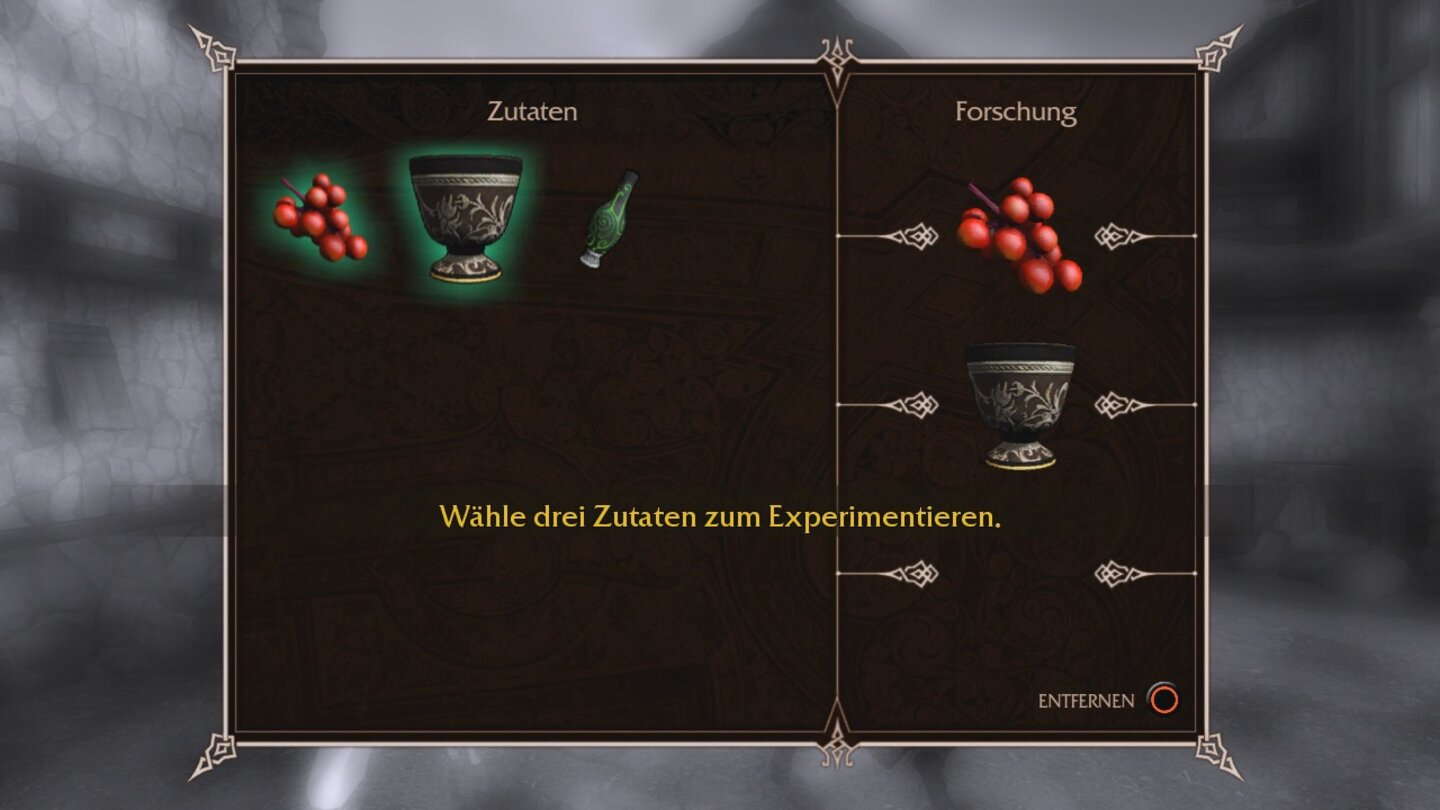 Sorcery - Zaubertrank-AnleitungZuerst wählen wir drei beliebige Zutaten aus.