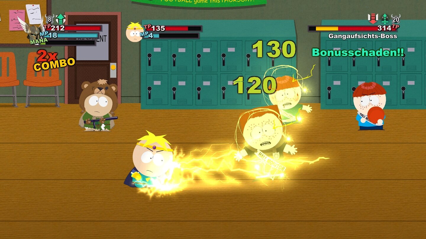 South Park: Der Stab der WahrheitUnser Paladin Butters grillt mit der Macht seines heiligen Hammers diese Mitglieder der Gangaufsicht.