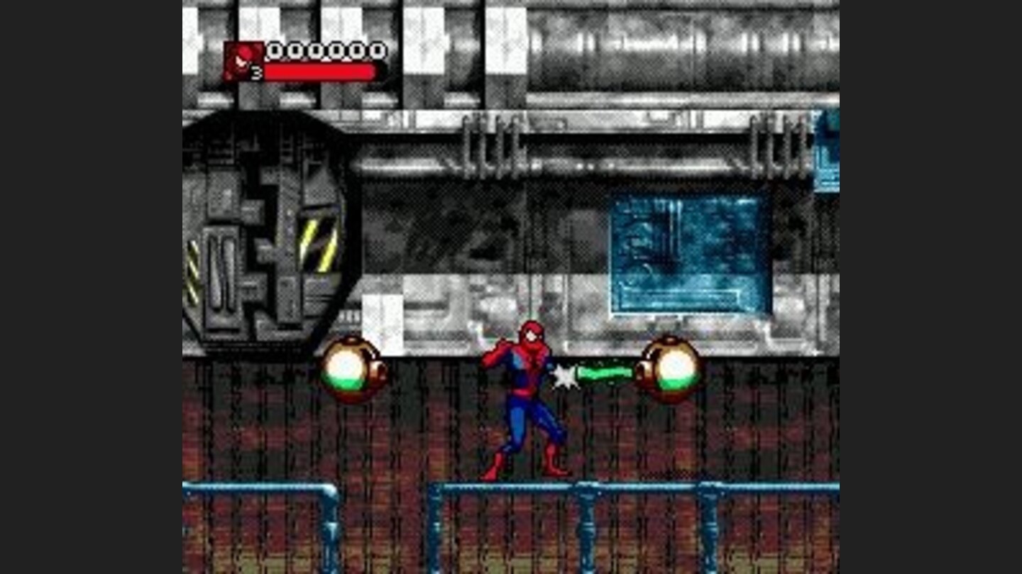 Spiderman is fighting bad green-tongued robotic balls