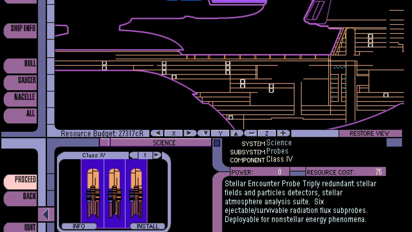 Star Trek: Starship Creator (1998)Auf Basis von sieben Schiffsklassen basteln wir unser eigenes Raumschiff GameStar zusammen, konfigurieren alle möglichen Details und erleben einen Einschlaf-Probeflug mit peinlicher Grafik.