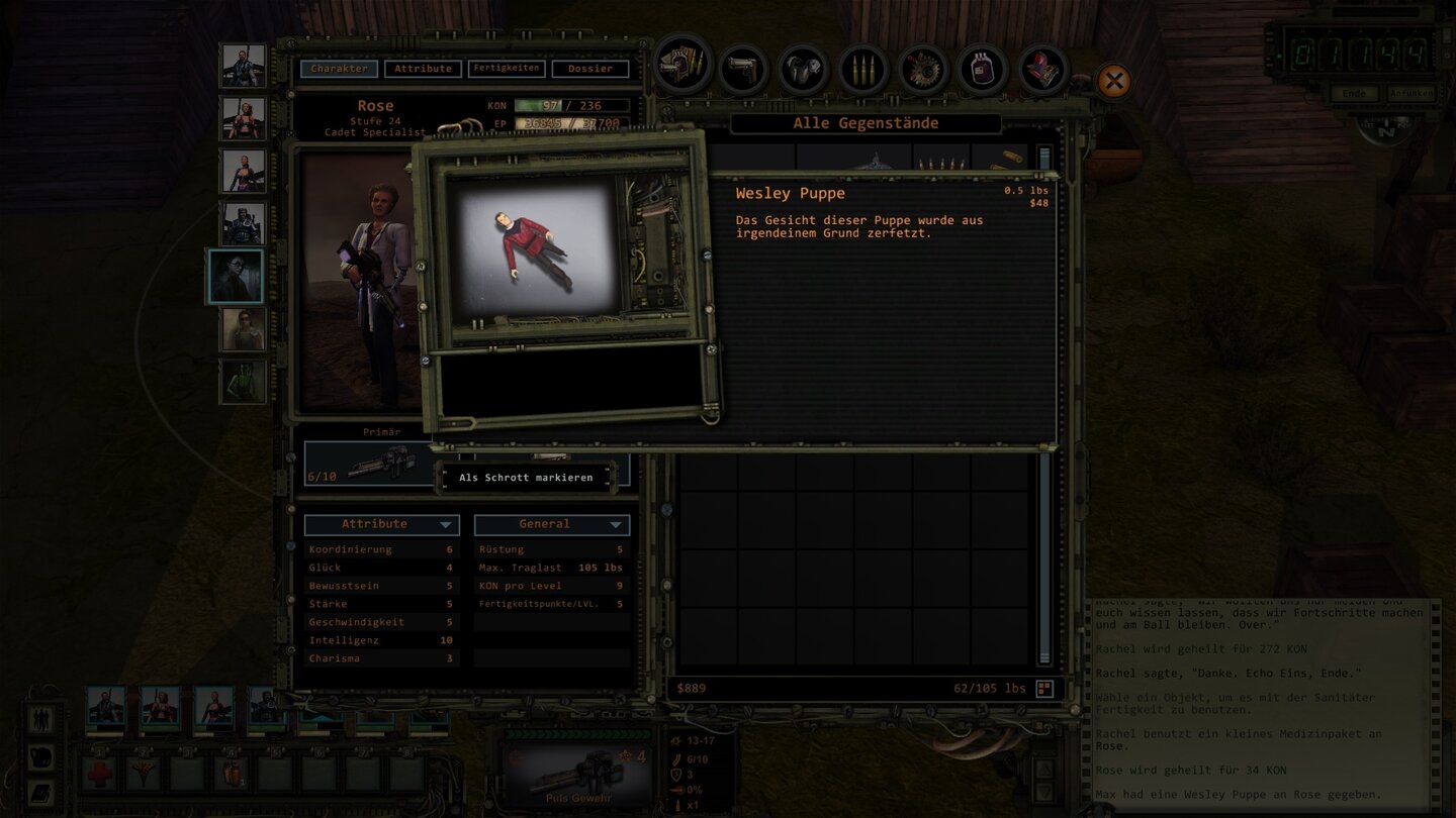 Easter Eggs in Wasteland 2 - Star TrekBei den Fans von Star Trek The Next Generation war die Figur des Wesley Crusher nicht besonders beliebt. Viele empfanden das junge Genie als altklug und nervtötend. Entsprechend ramponiert ist die Wesley-Puppe im Ödland.