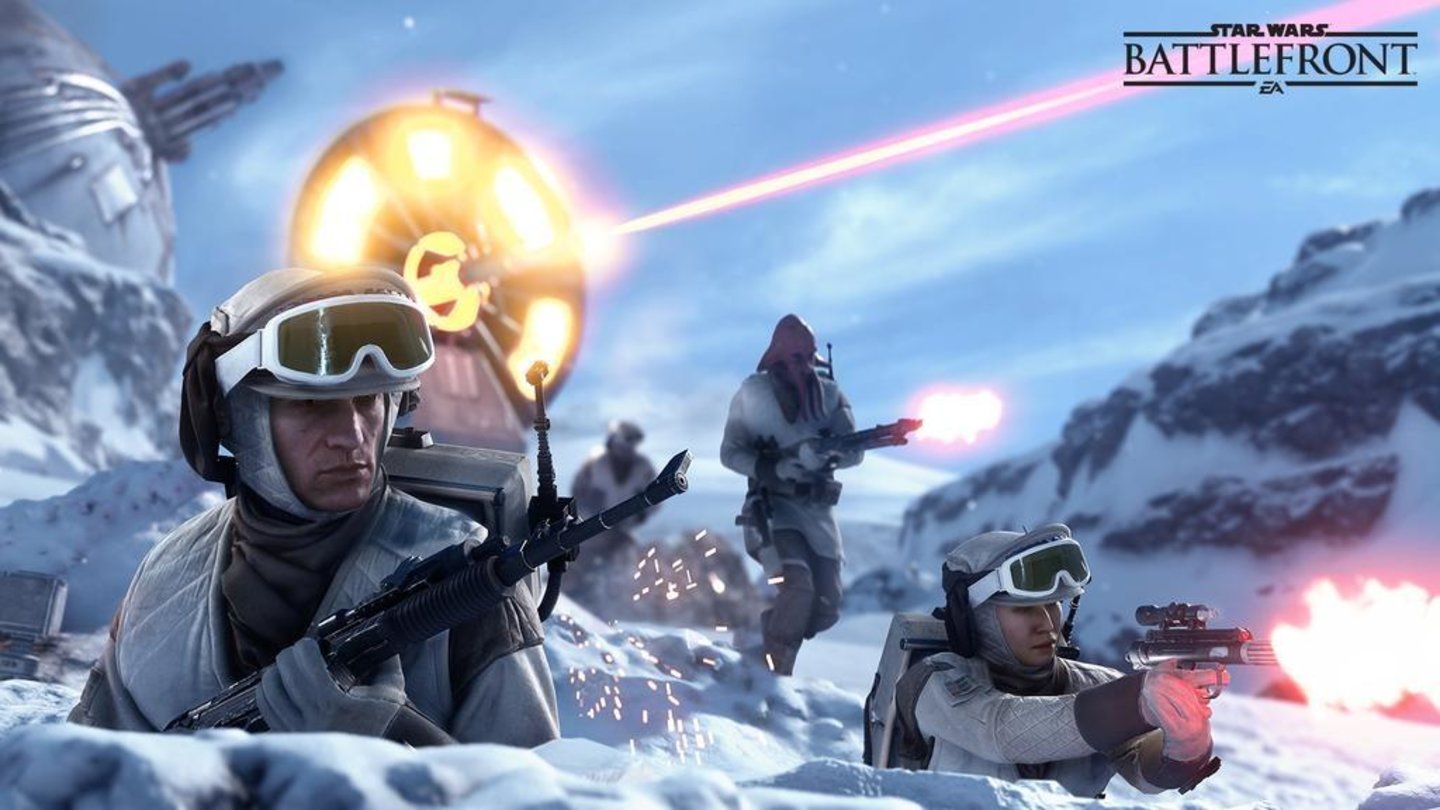 Star Wars: BattlefrontScreenshot von einem Gefecht auf dem Eisplaneten Hoth.