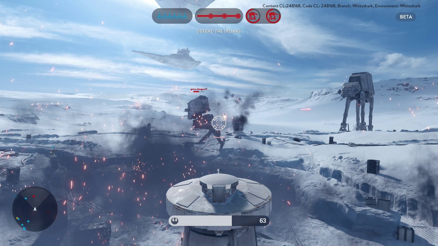 Star Wars: Battlefront - Screenshots aus der BetaAT-STs sind nur mit schwerem Kriegsgerät zu knacken, weswegen wir uns in einen Geschützturm schwingen.