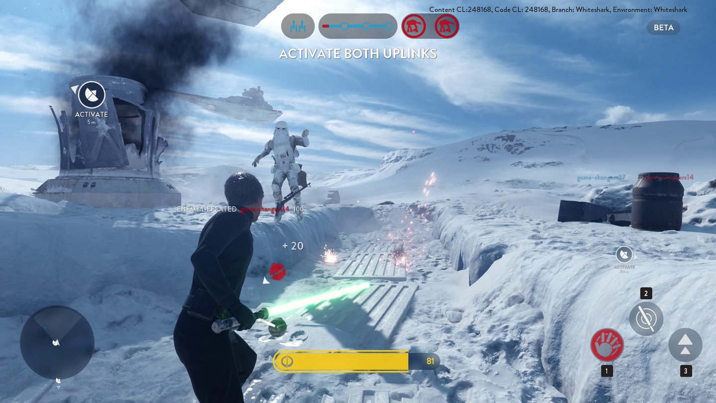 Star Wars: Battlefront - Screenshots aus der BetaLuke Skywalker kann blitzschnell nach vorn stürmen oder Gegner mit einer Druckwelle wegpusten.