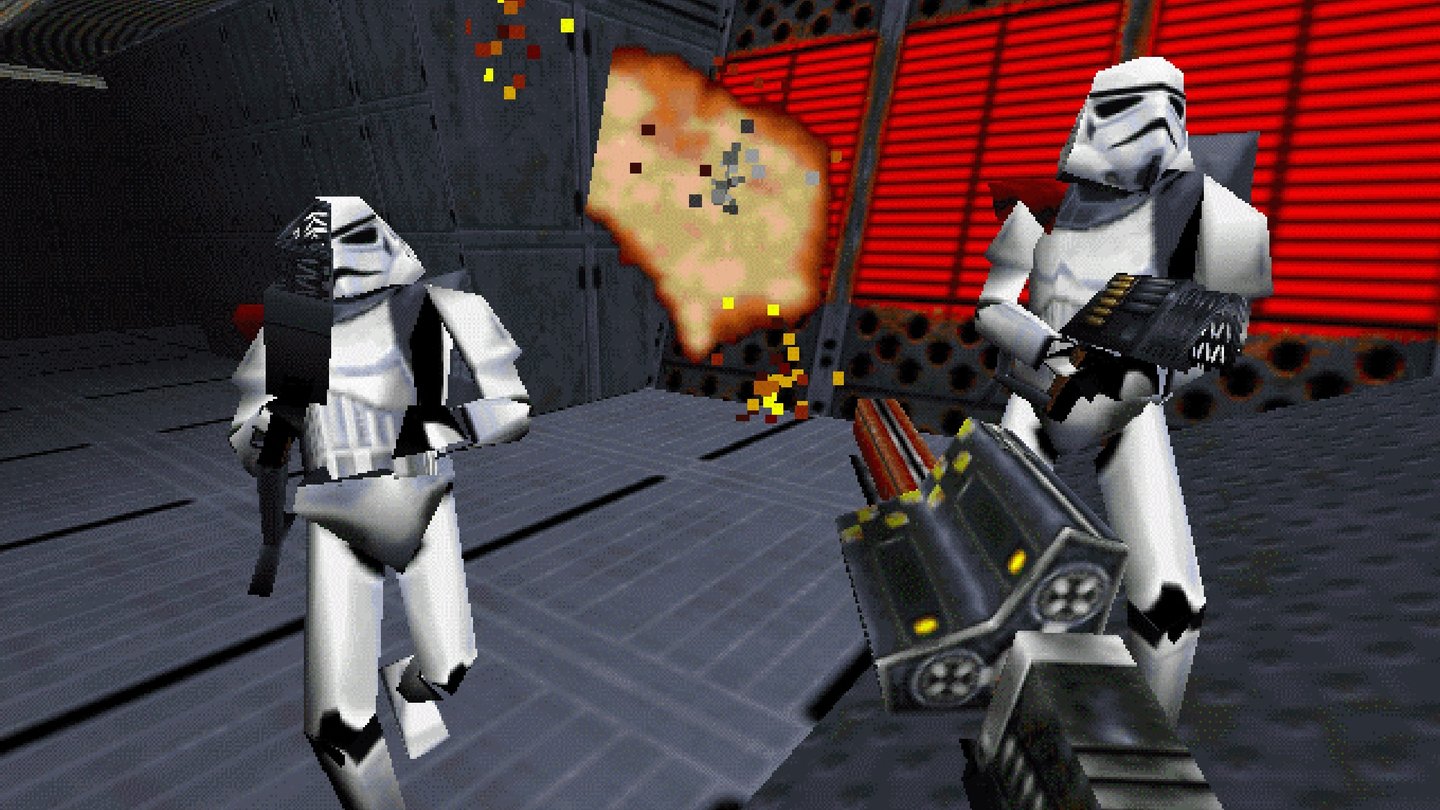 Star Wars: Jedi Knight - Dark Forces 2 (1997)Das Ego-Shooter-Genre hat LucasArts schon vorher beim indizierten Vorgänger Dark Forces angegriffen. Zwei Jahre später beschert unsJedi Knight grafisch und spielerisch eine deutliche Steigerung. Zum spannenden Ballern in weitläufigen Levels kommen Lichtschwert-Attacken, Machtfähigkeiten und die Wahl zwischen heller und dunkler Seite.