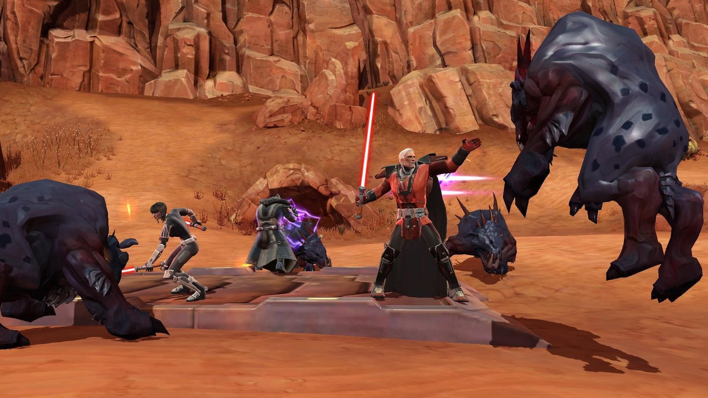 Star Wars: The Old RepublicTypisch für Star Wars hantieren die Sith mit roten Lichtschwertern und schleudern fiese Blitze.