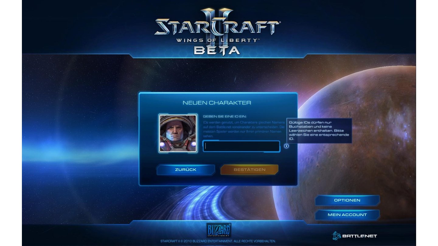 StarCraft 2 - Beta-ScreenshotsNach der Eingabe eines Usernames müssen Sie eine eindeutige ID festlegen, damit doppelte Namen klar zugewiesen werden können.