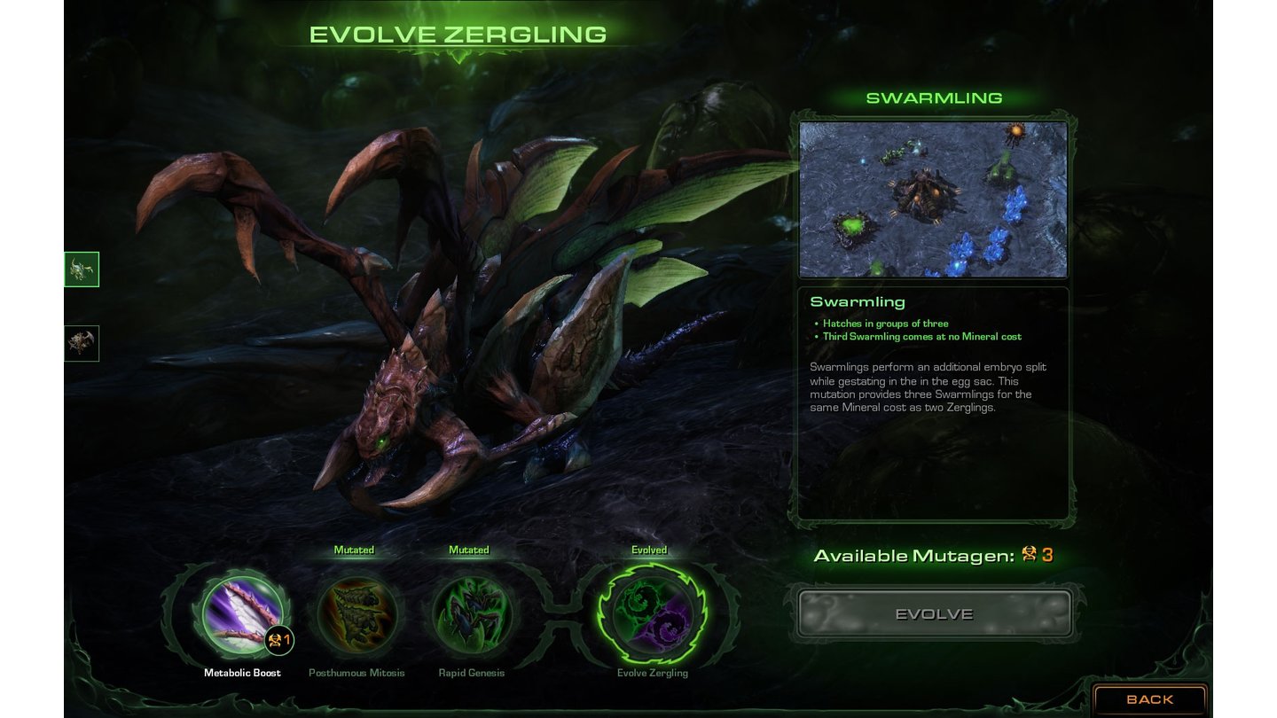 StarCraft 2: Heart of the SwarmEvolutionskammer: Upgrade der Zerglinge zu Schwarmlinge