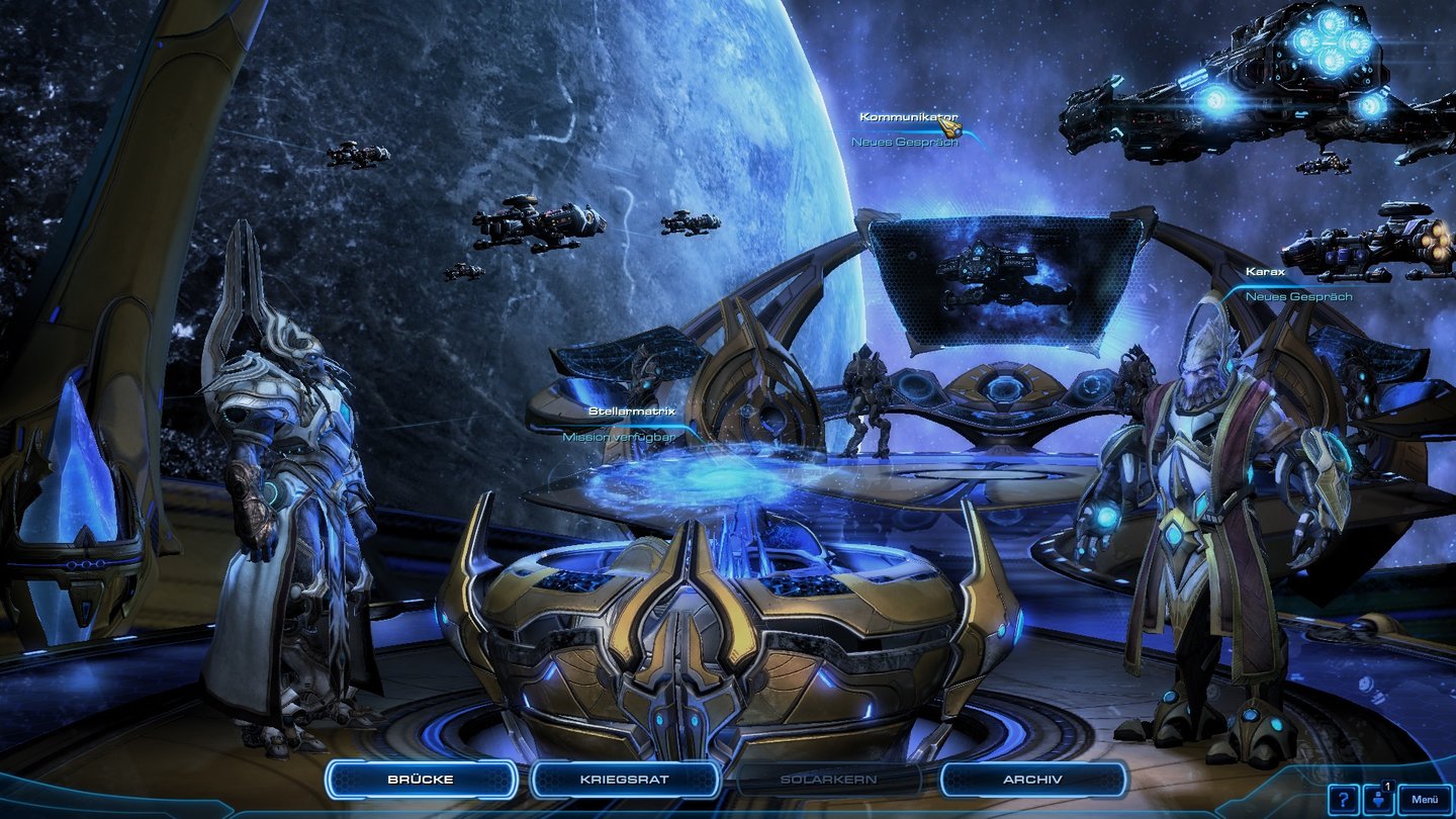 Starcraft 2: Legacy of the VoidAuf der Brücke führen wir Gespräche und nehmen Kurs auf die nächste Mission.