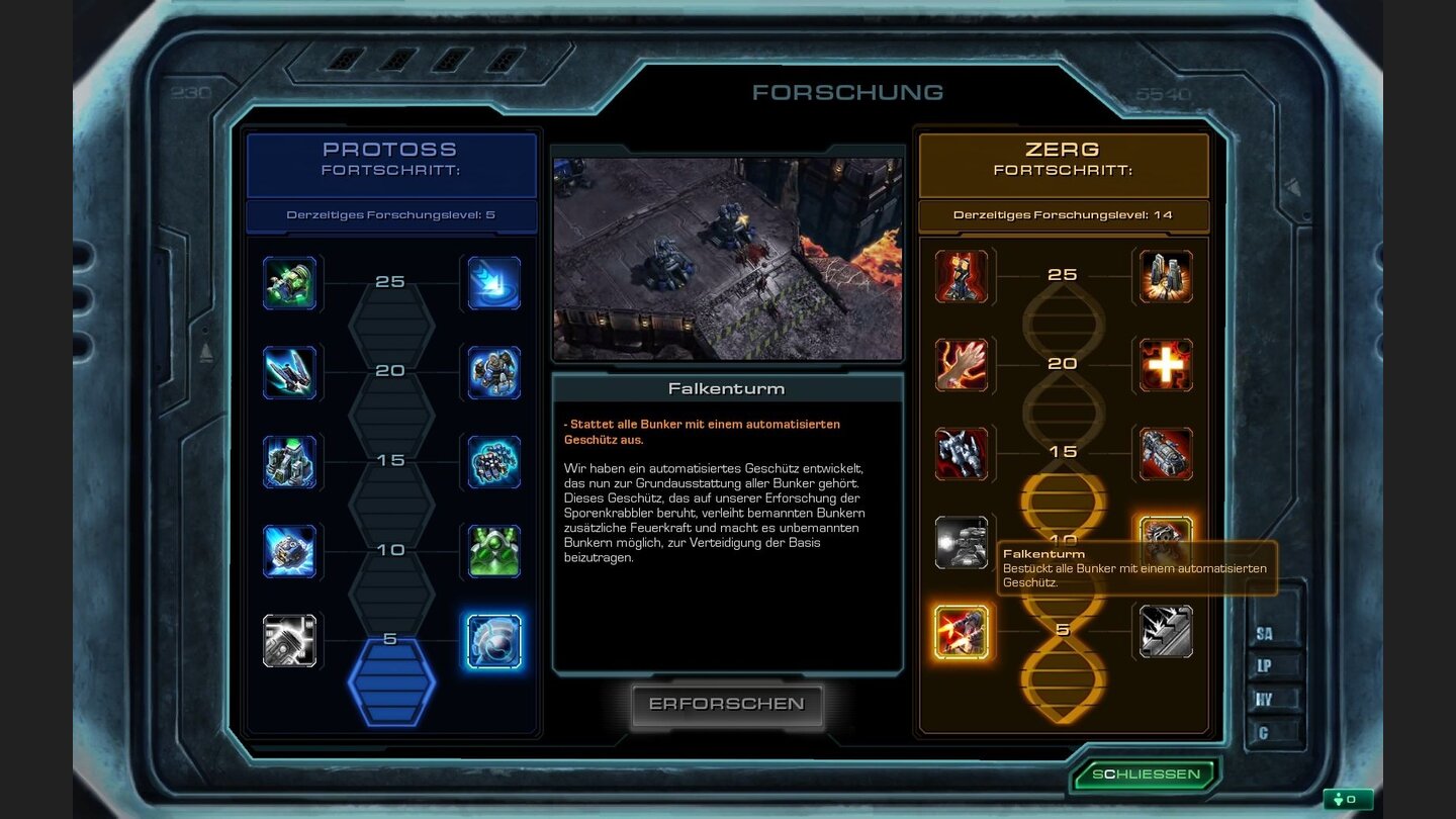 Zerg 1: (5 Punkte) Falkenturm: Die Erweiterung rüstet alle Bunker mit einem automatisierten Geschütz aus.