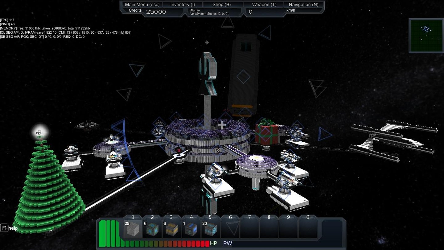 StarMadeHier hat jemand reichlich Zeit und Blöcke investiert, um eine imposante Raumstation zu bauen.