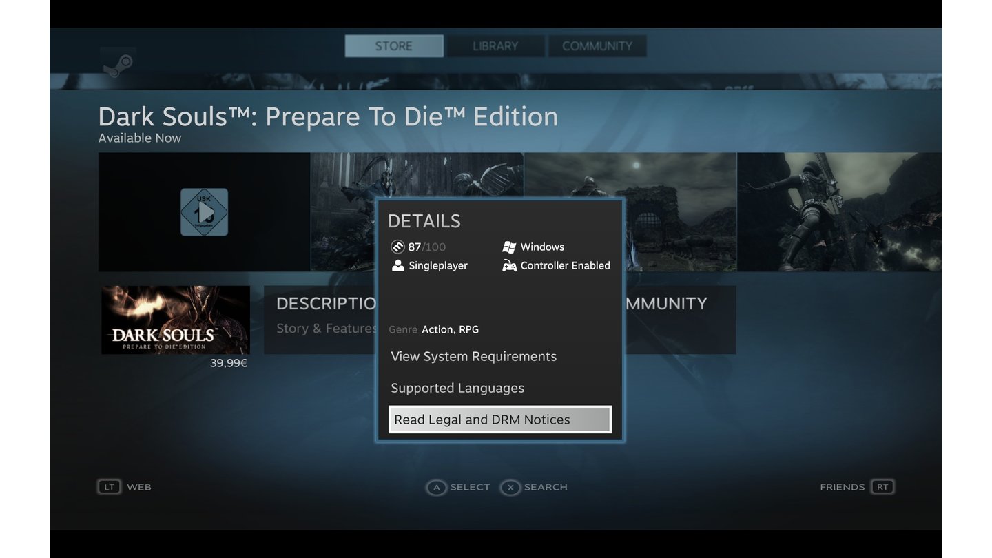 Bei den Details des jeweiligen Spiels sehen Sie auf einen Blick, ob der Titel eine Steuerung per Gamepad unterstützt.