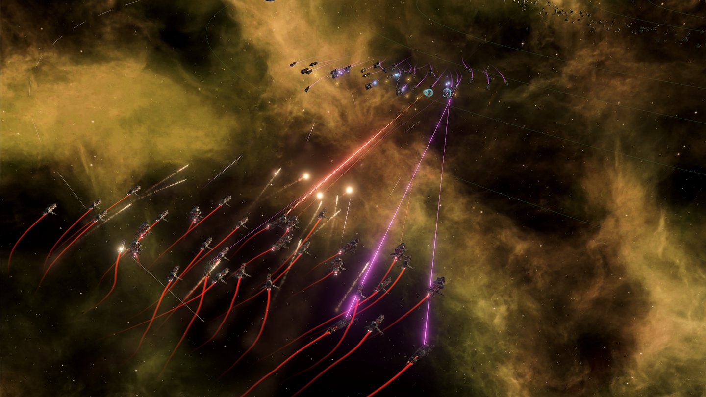 Stellaris 2.0Kämpfe gewinnen dank 2.0 an Tiefe, und eine Schlacht ist nicht immer sofort das Ende eines Krieges. Beschädigte Schiffe können beispielsweise in den Hyperraum fliehen, und unterlegene Flotten erhalten einen kleinen Bonus, was Kämpfe weniger einseitig macht.