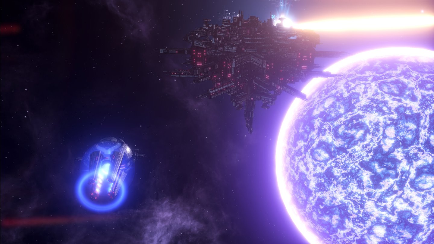 Stellaris: ApocalypseDie neue Ionenkanone unten links ist ein unscheinbarer Neuzugang, vernichtet als Verteidigungsplattform aber auch die größten Schiffstypen.