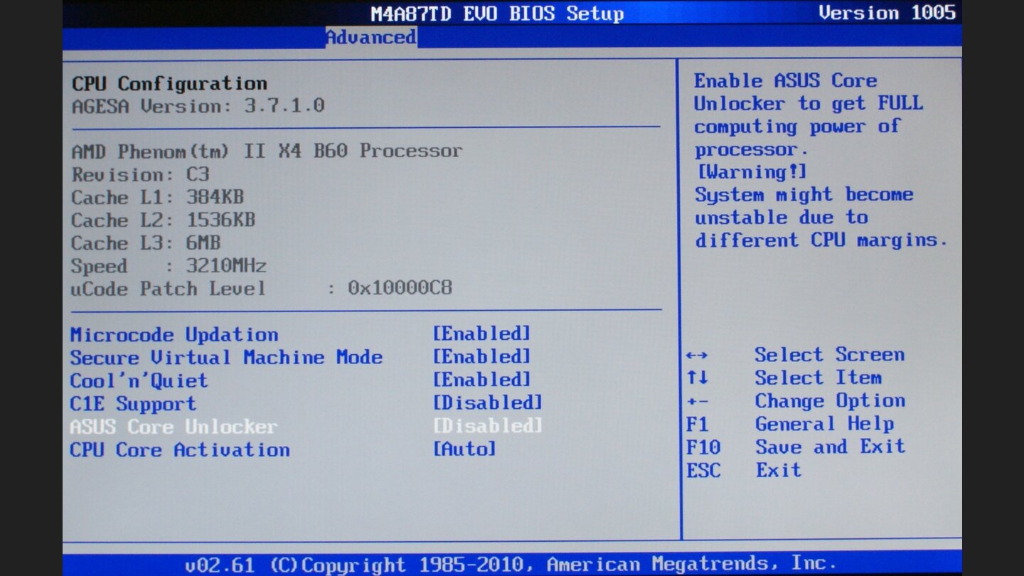 2.Schritt bei Mainboards mit Unlock-Funktion: Zur Einstellung »Core Unlocker« beziehungsweise »Turbo Unlocker« wechseln.