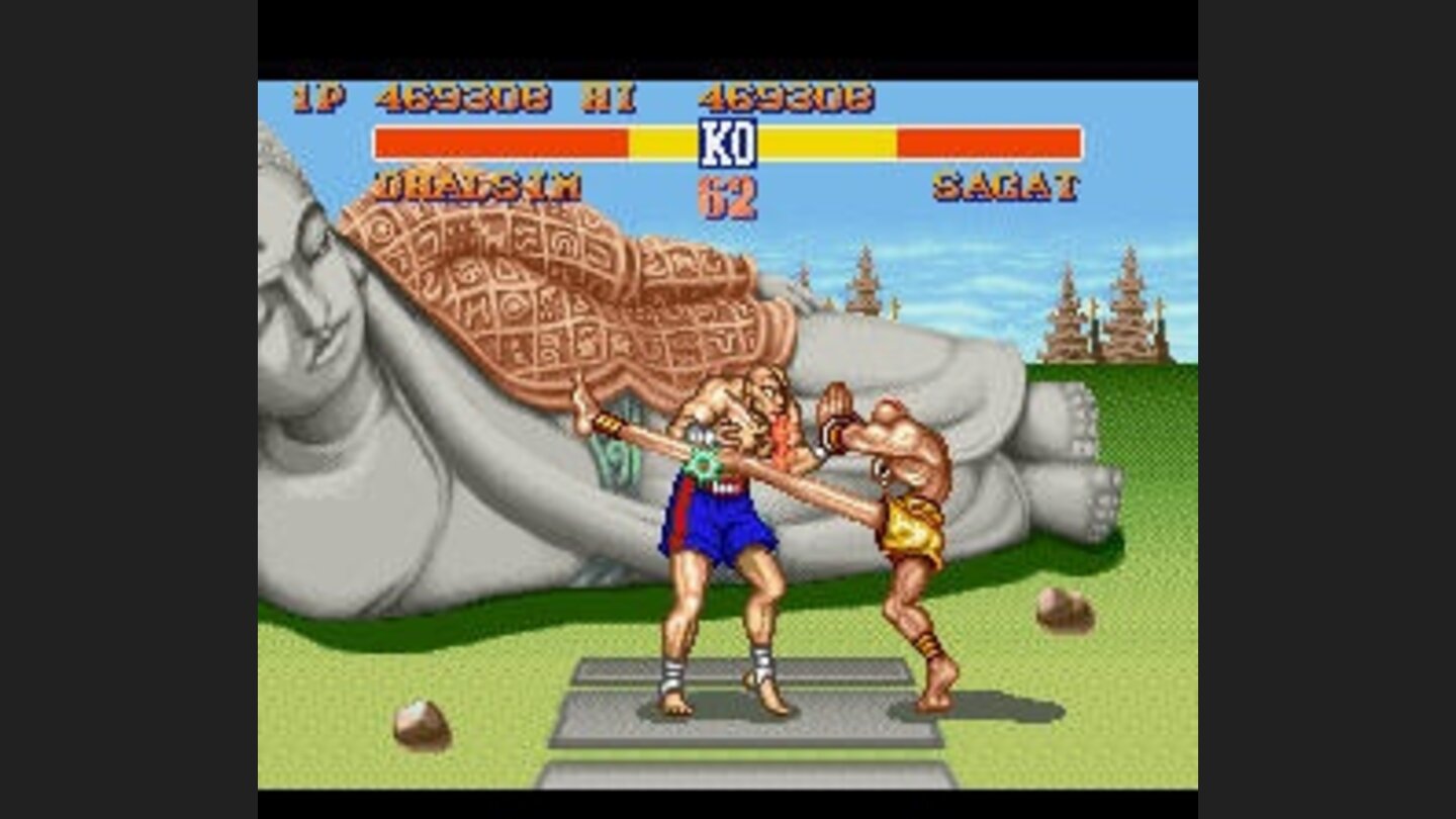 Third boss Sagat discovers that Dhalsims legs are pretty long
