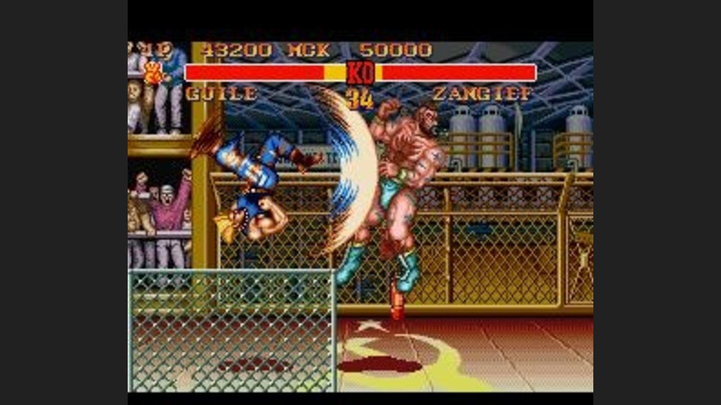 Guile and his classic anti-aerial move Flash Kick.