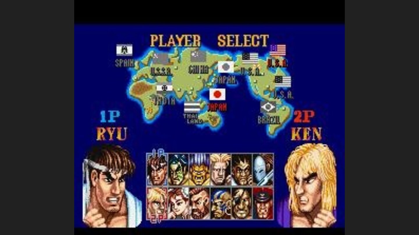 Selecting your fighter (notice that the 4 bosses of the previous game are available now).