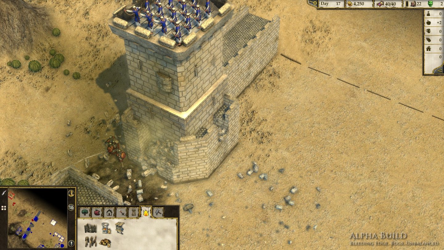 Stronghold Crusader 2 - Bugs der Alpha-VersionOder aber unsere Mauern werden von Katapulten beschossen – das Geschoss fliegt einfach durch den Wachturm und zerbröselt einen Teil der Mauer dahinter.