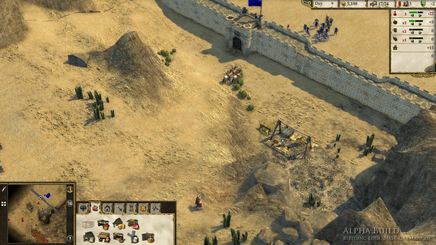Stronghold Crusader 2
Unsere Bogenschützen stehen auf dem Wall, können aber arabischen Schützen am unteren Bildschirmrand nicht treffen. Die schießen nämlich aus erhöhter Position komfortabel ins Tal hinab, ohne Gegenwehr erwarten zu müssen.