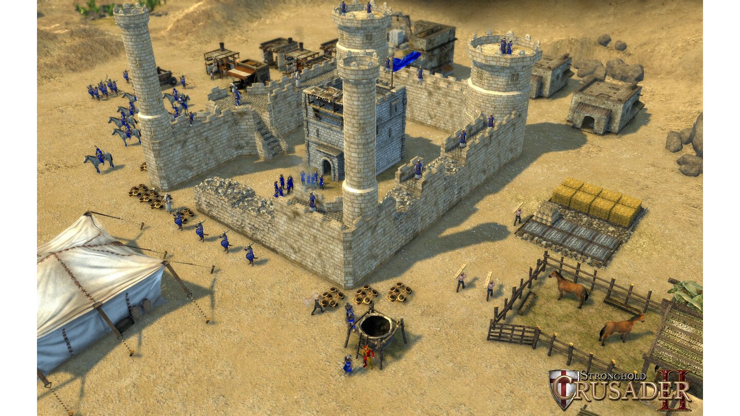 Stronghold Crusader 2Gebäude, Truppen und Burg-Elemente in Stronghold Crusader 2 sehen ihren Gegenparts aus dem Vorgänger frappierend ähnlich.