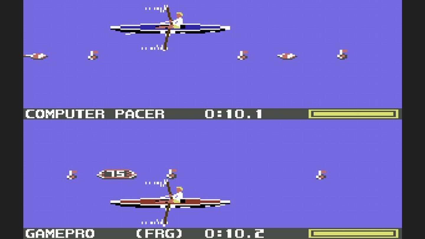 Summer Games 2Auf dem Wasser zählt der richtige Rhythmus. Mit links und rechts im Wechsel bringen wir den Ruder-Einer gegen den CPU-Kahn auf Touren.