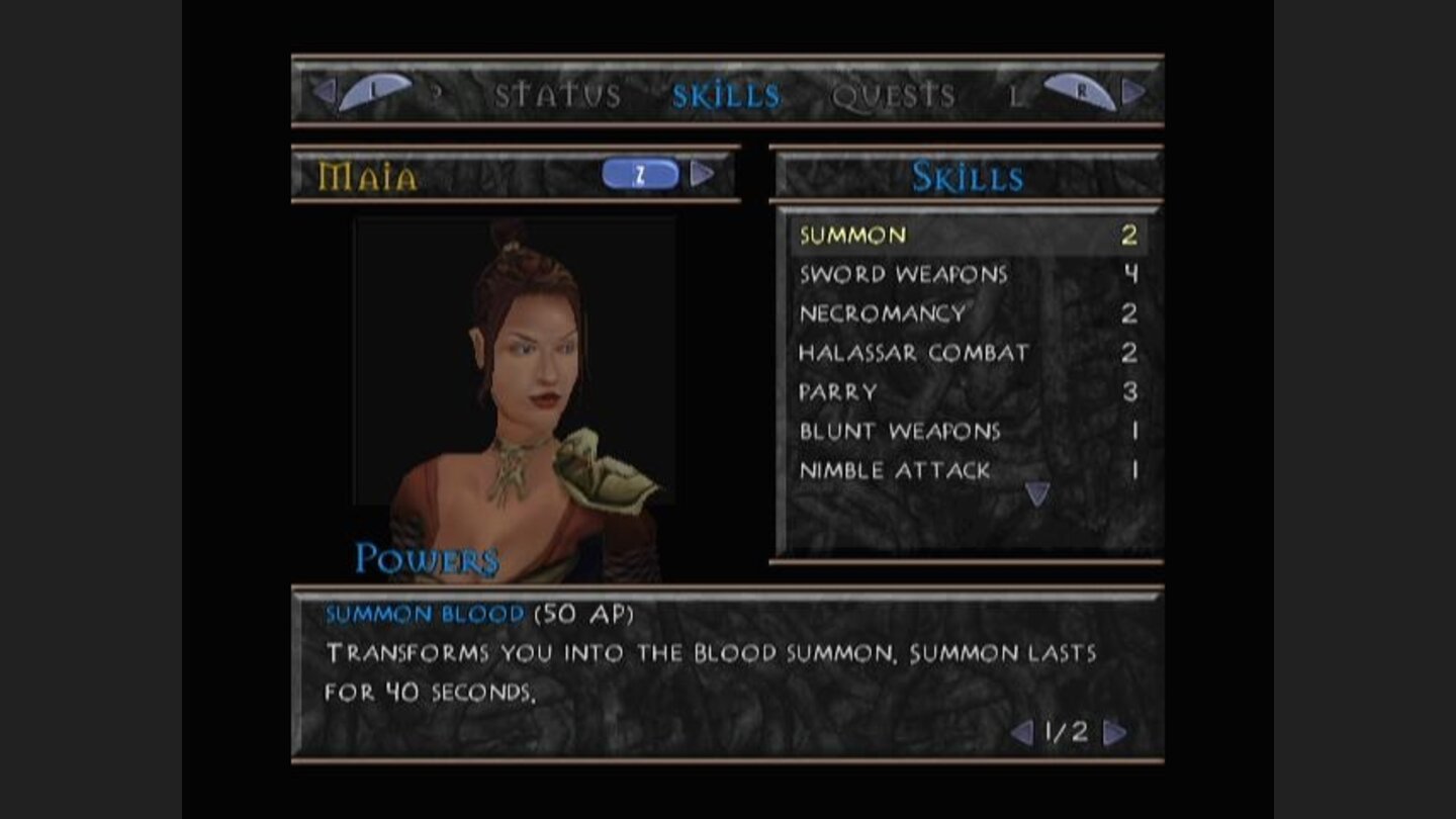 The menu where you can upgrade skills, or equip weapons