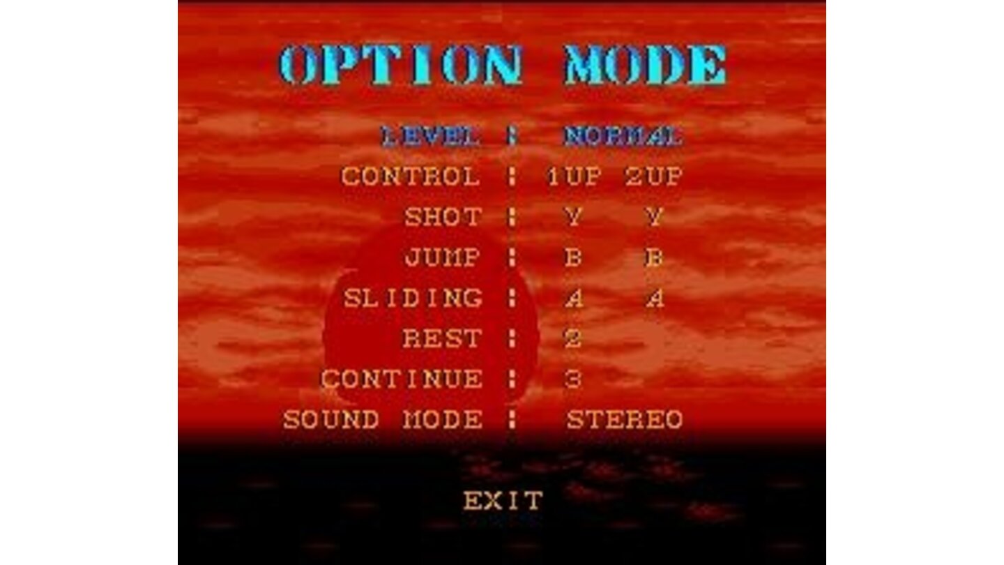 Options. Choose difficulty, number of lives, continues etc.