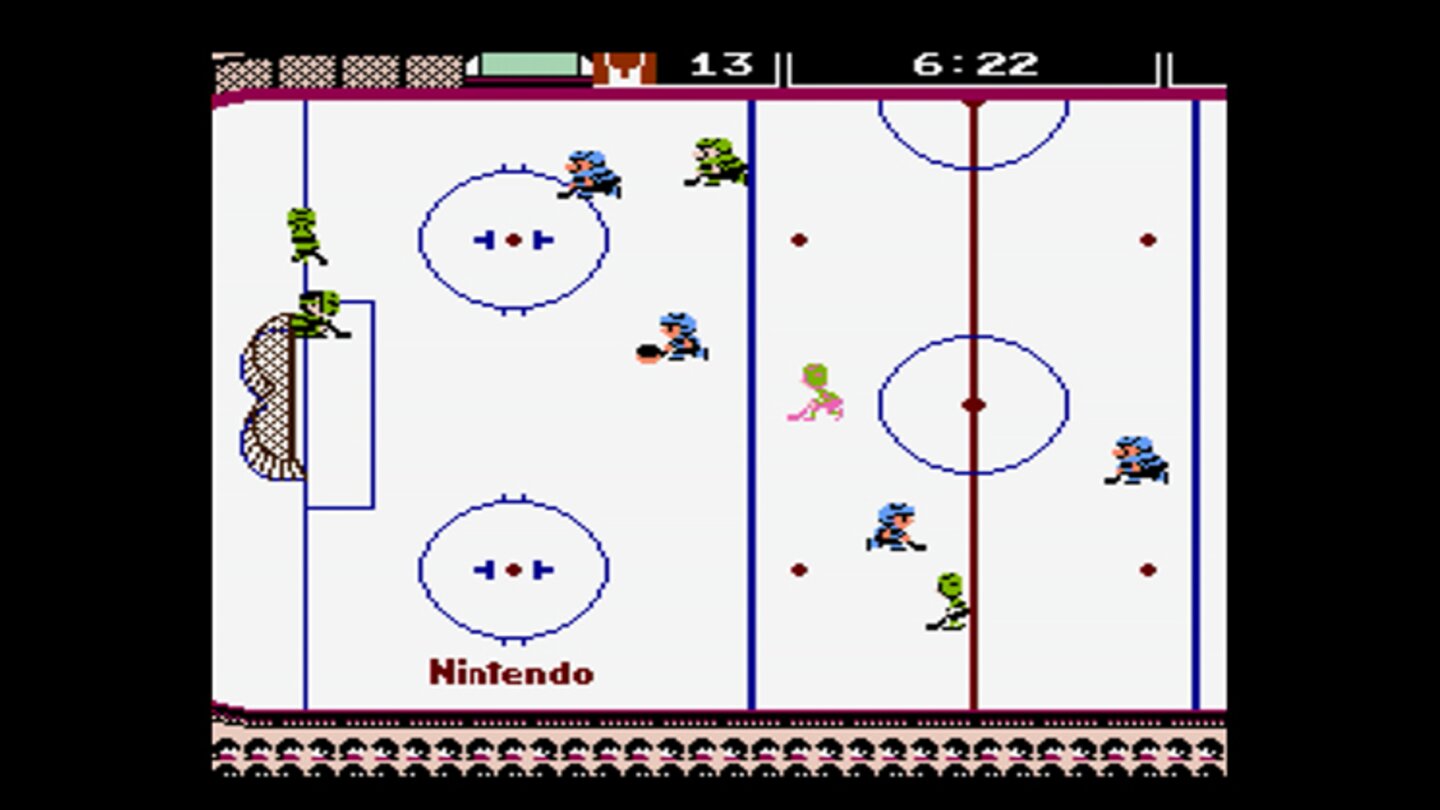 Super Blood HockeySuper Blood Hockey ist zweifellos von Ice Hockey (Bild) inspiriert, das 1988 fürs Nintendo Entertainment System erschien.