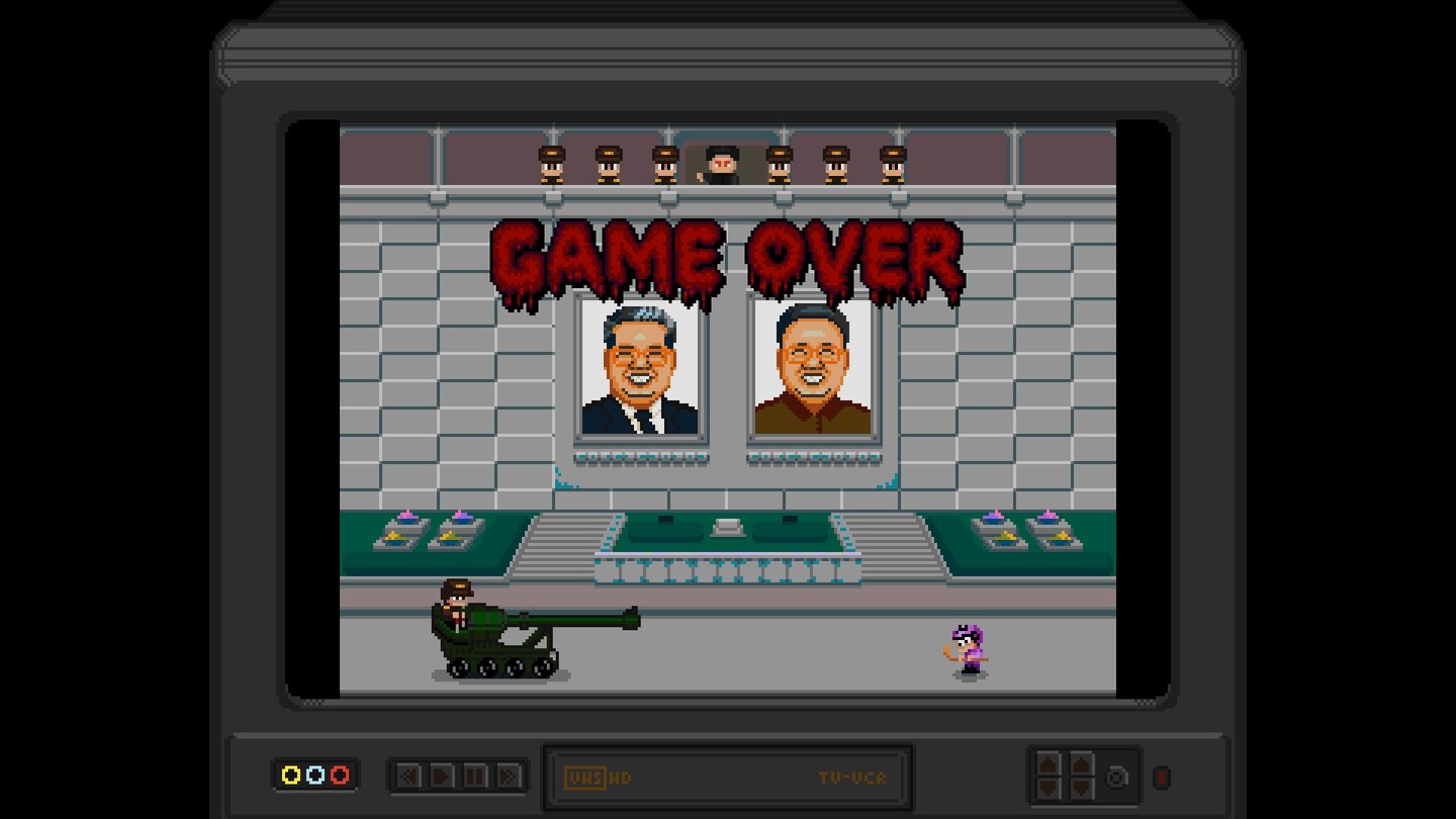 Super Blood HockeyGame-over-Sequenz: Wer ein WM-Spiel vergeigt, wird anschließend hingerichtet - egal welches Team. Im Bild: die Variante für Nordkorea.