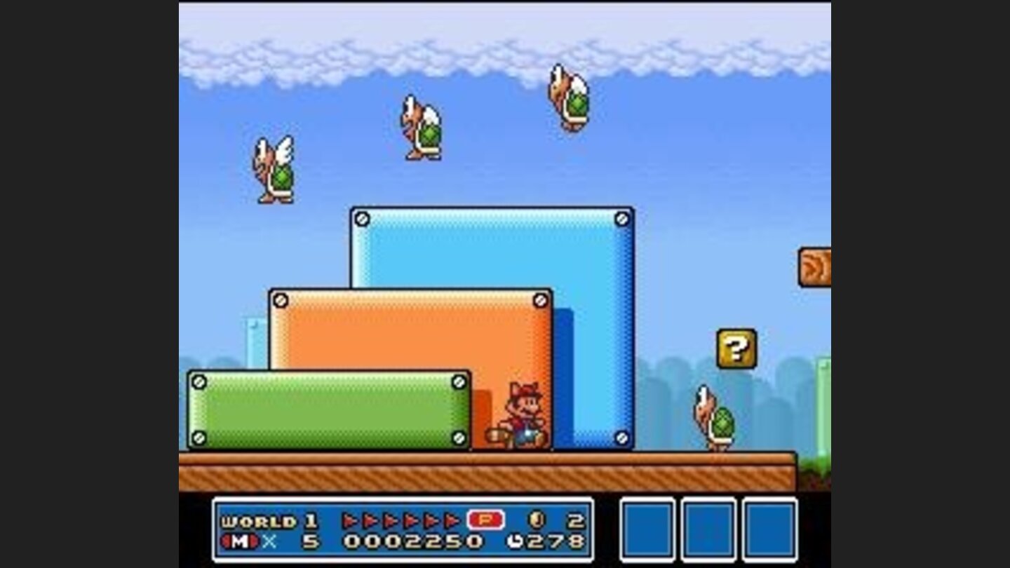 Run, Mario! There are many Koopas to eliminate and some time to fly!