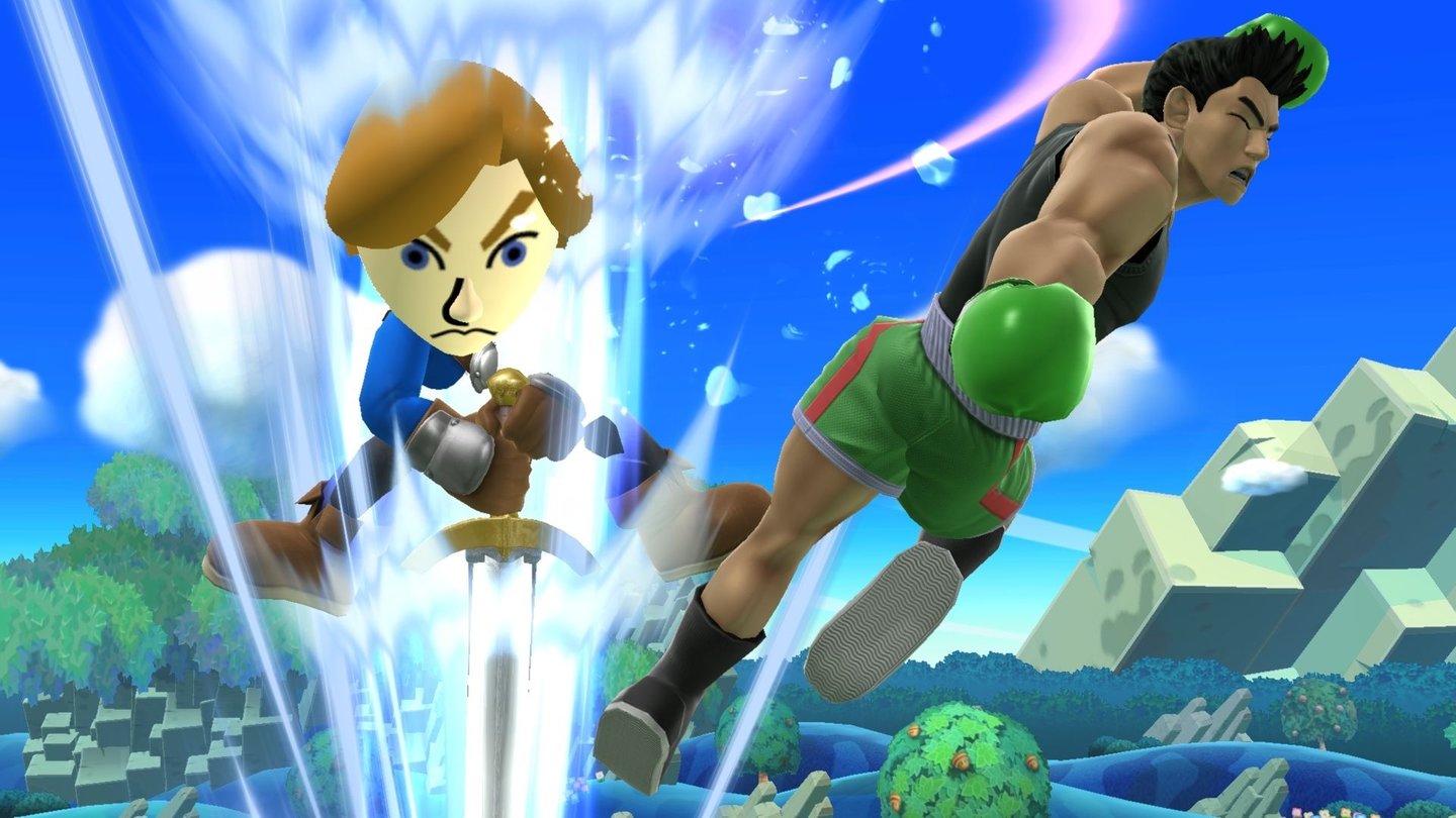 Super Smash Bros. - Screenshots der Wii-U-VersionNeu erstellten Mii-Charakteren verpassen wir eine von drei Klassen. Der Schwertkämpfer haut mit seiner Waffe zu.
