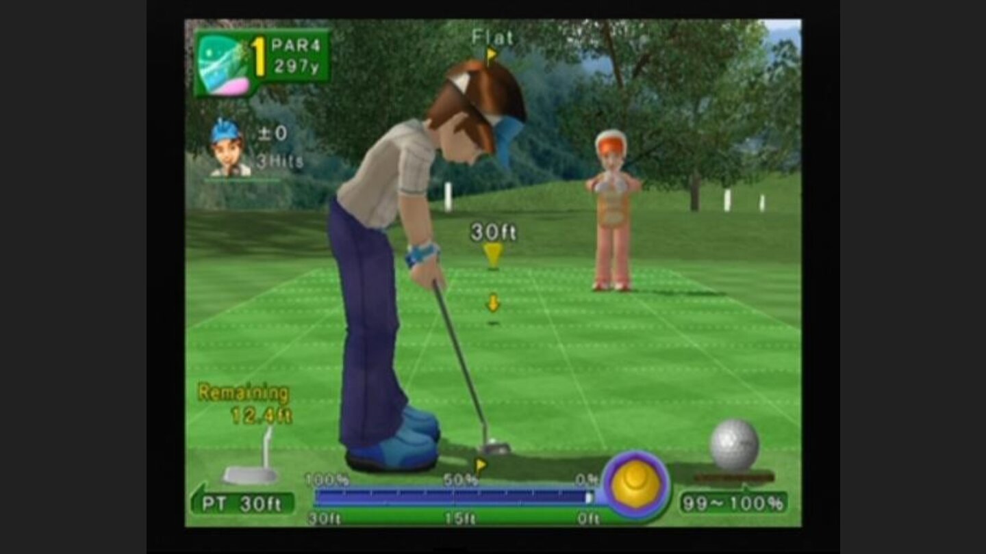 When close to the hole, you see a grid with animated lines displaying the angle of the terrain