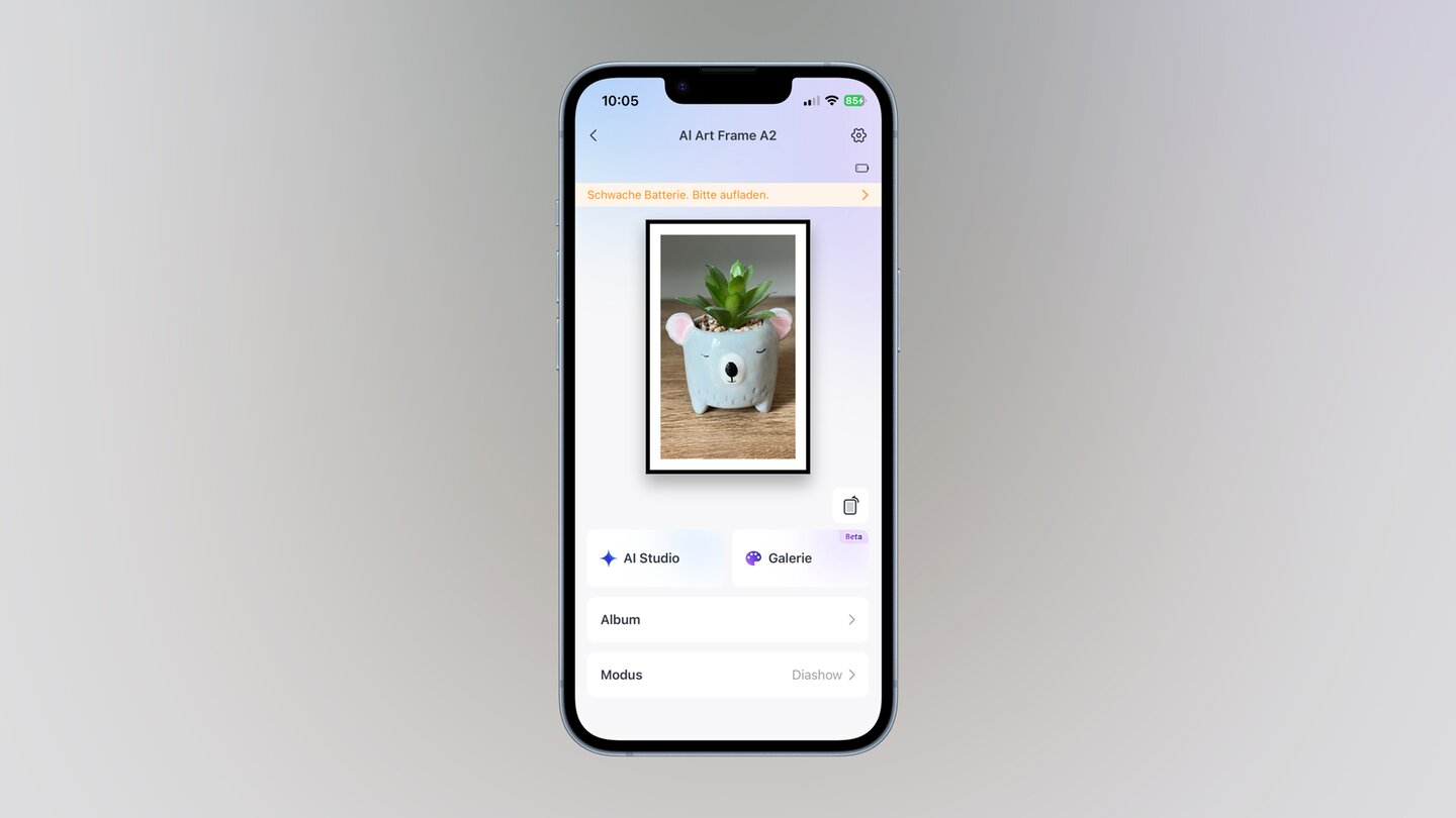 SwitchBot AI Art Frame App - Die Hauptansicht des ausgewählten Bilderrahmens.