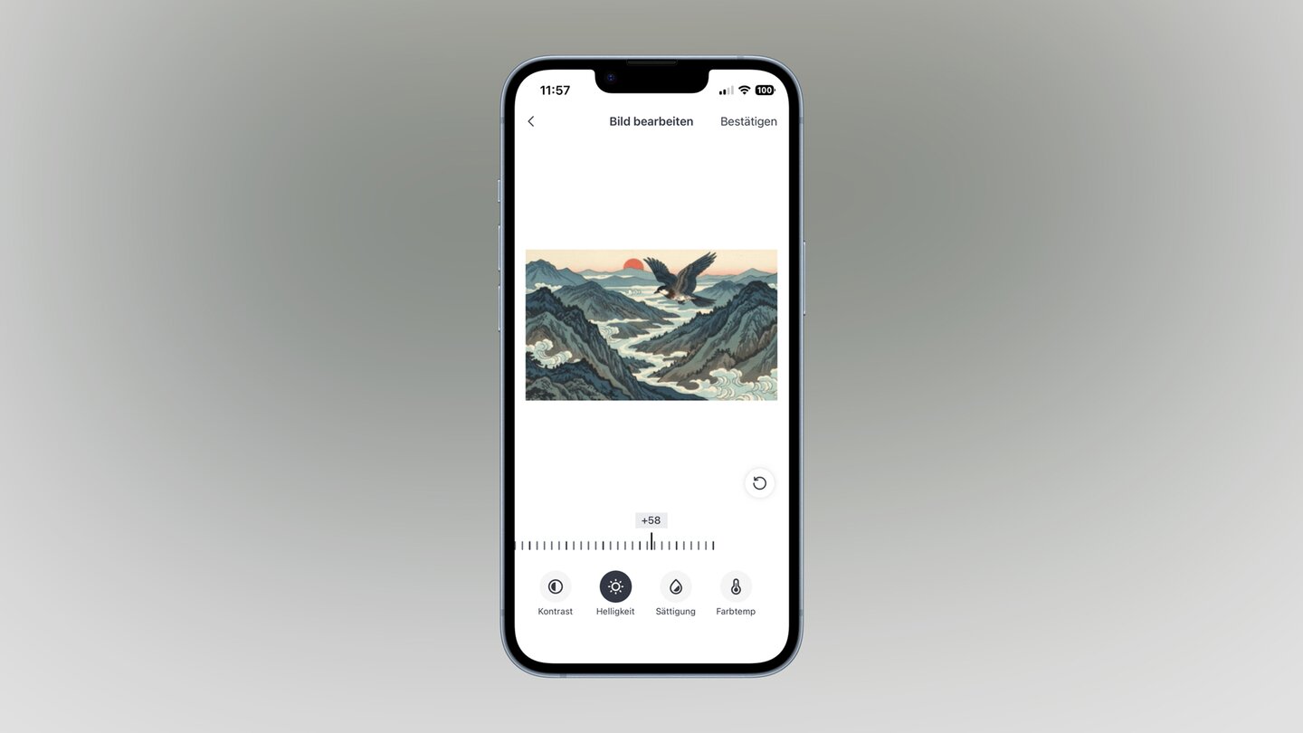 SwitchBot AI Art Frame App - Ihr könnt Helligkeit, Farbsättigung und Kontrast der Bilder anpassen.